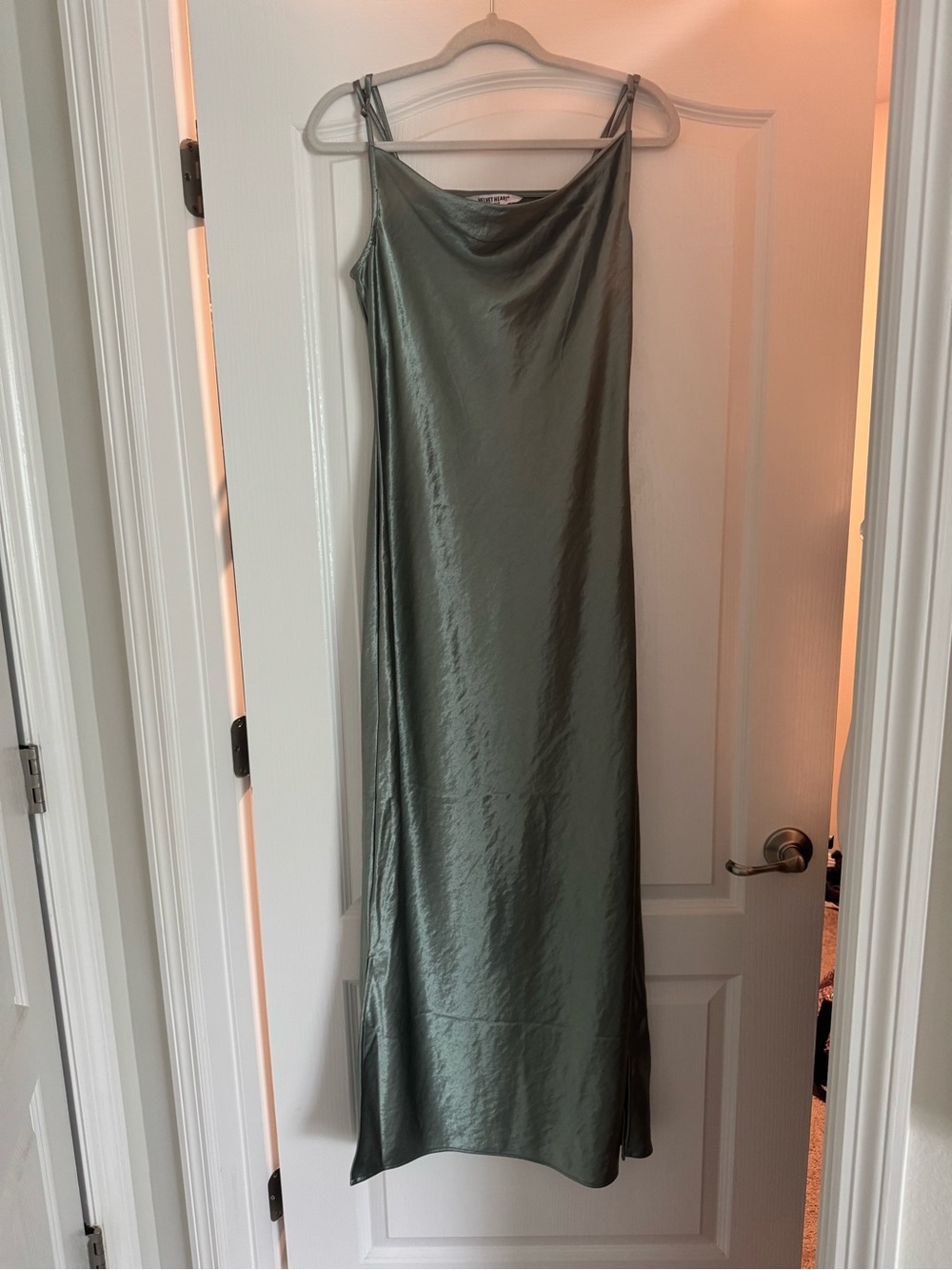 Satin Slip Dress in Sage Green
